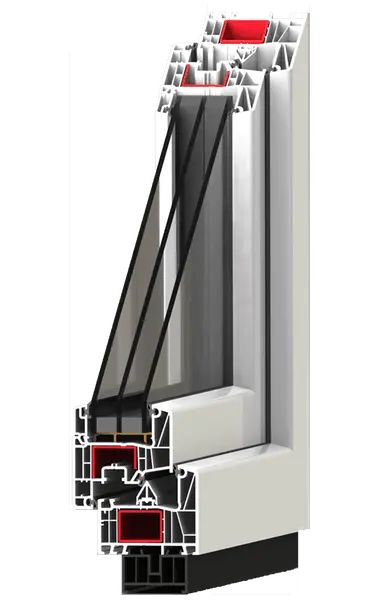 Plastimet Click-On MD plastikinio lango profilio pjūvis